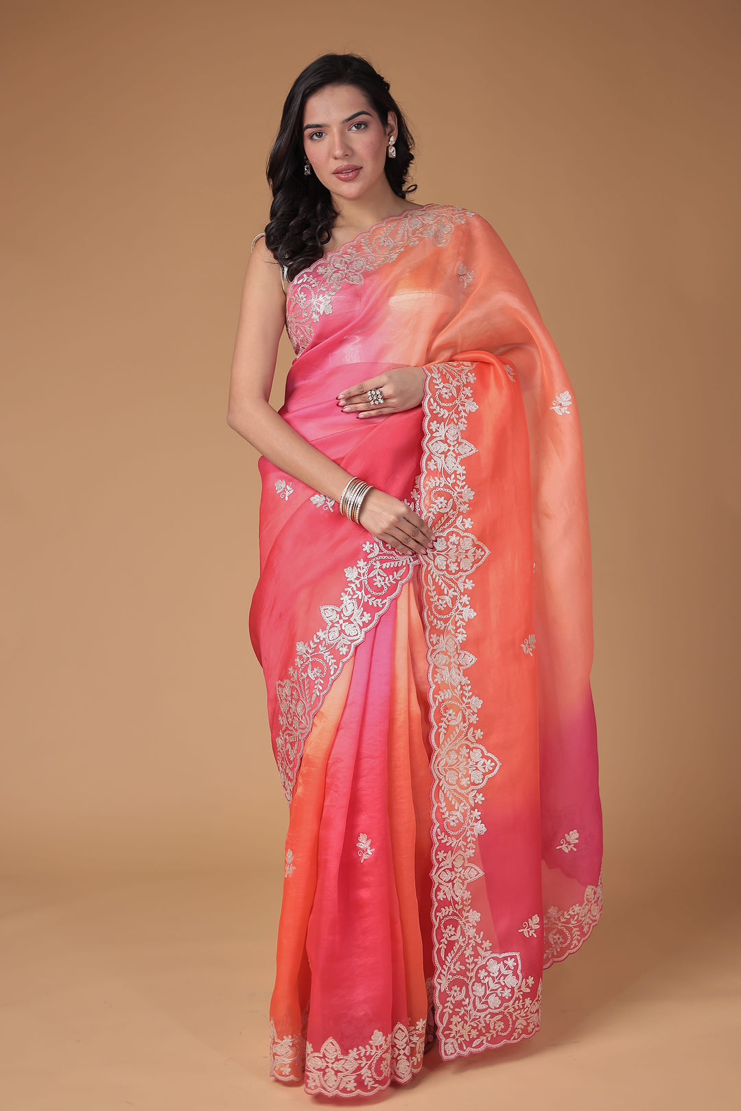 Organza Saree Embroidered with Pittan work