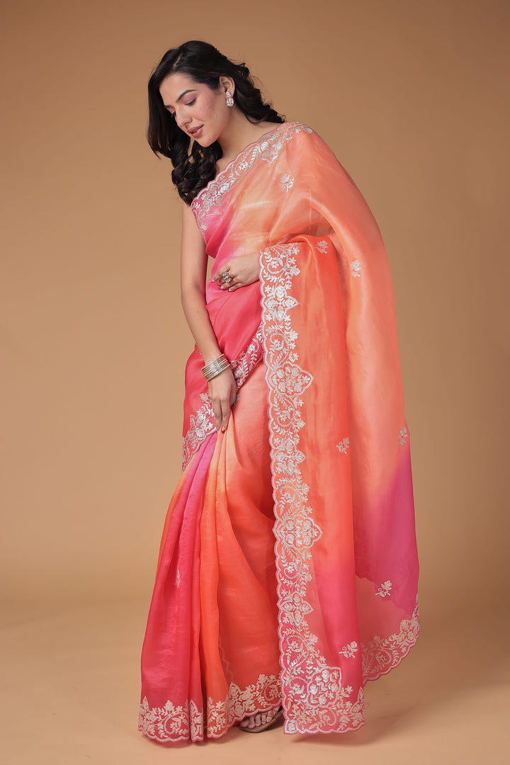 Organza Saree Embroidered with Pittan work