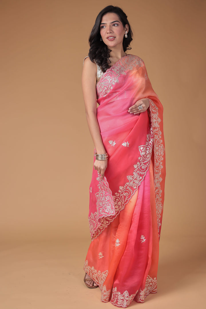 Organza Saree Embroidered with Pittan work