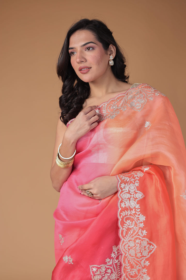 Organza Saree Embroidered with Pittan work