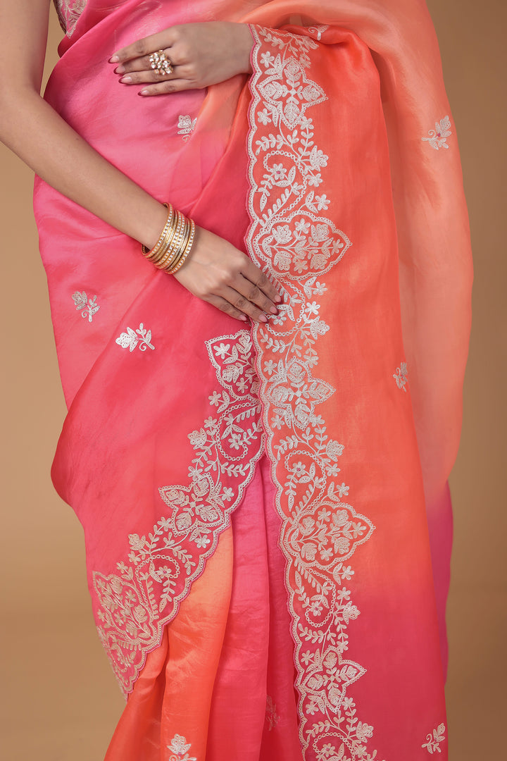 Organza Saree Embroidered with Pittan work