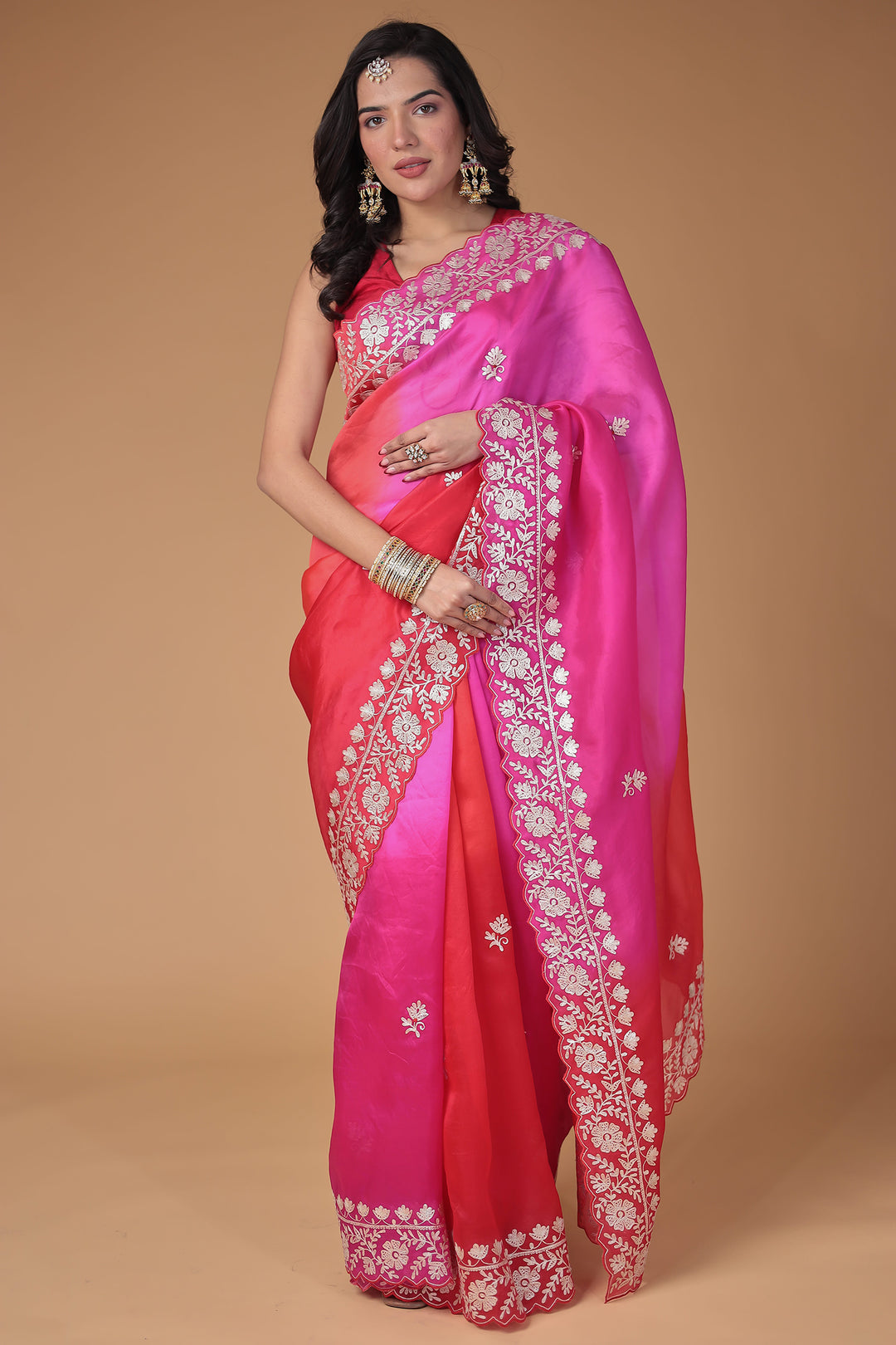 Organza Saree Embroidered with Pittan work