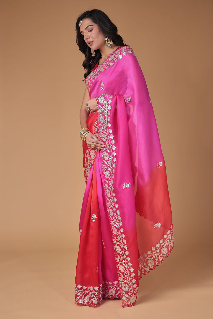 Organza Saree Embroidered with Pittan work