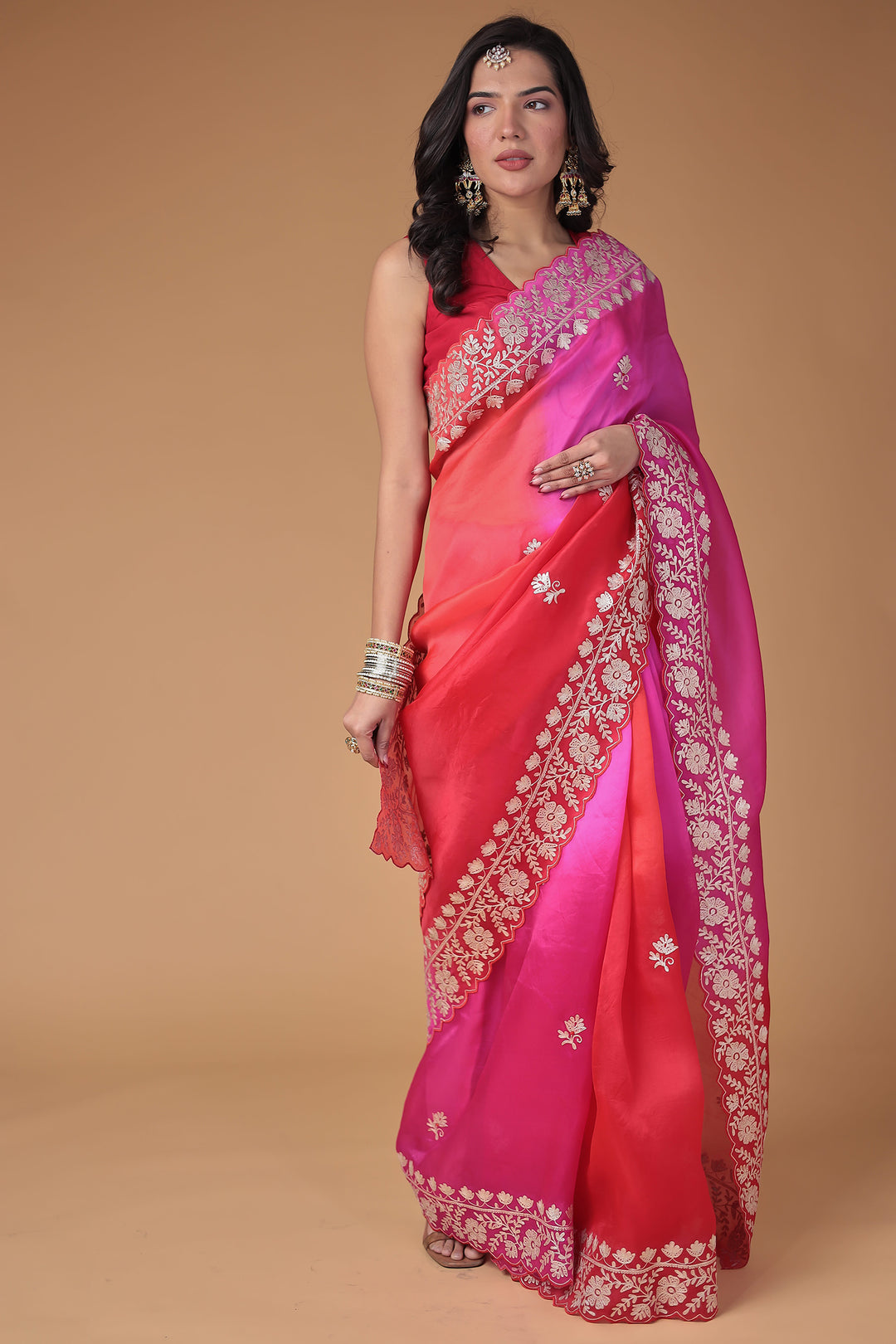 Organza Saree Embroidered with Pittan work