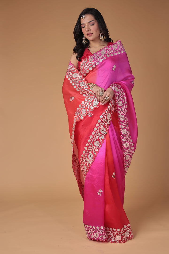 Organza Saree Embroidered with Pittan work