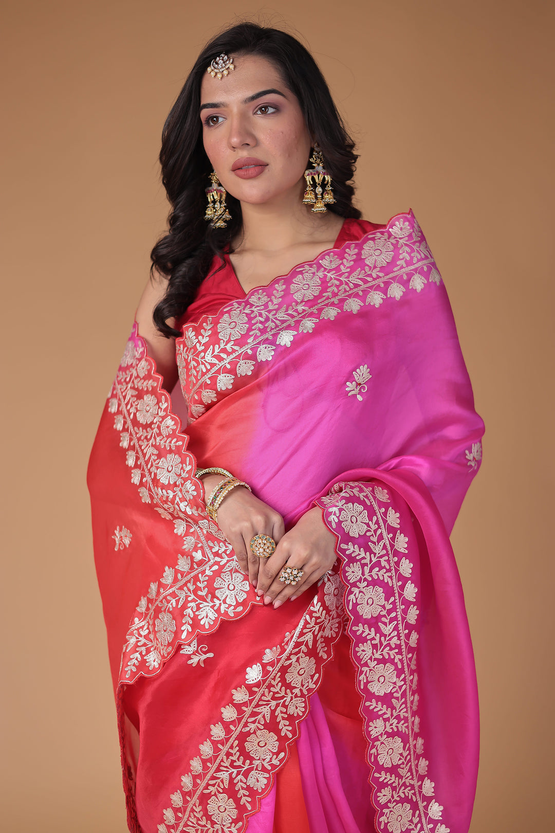 Organza Saree Embroidered with Pittan work