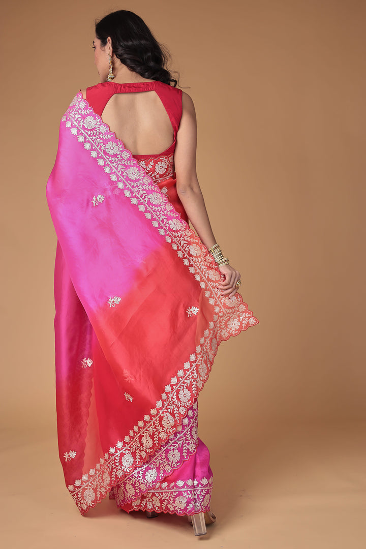 Organza Saree Embroidered with Pittan work