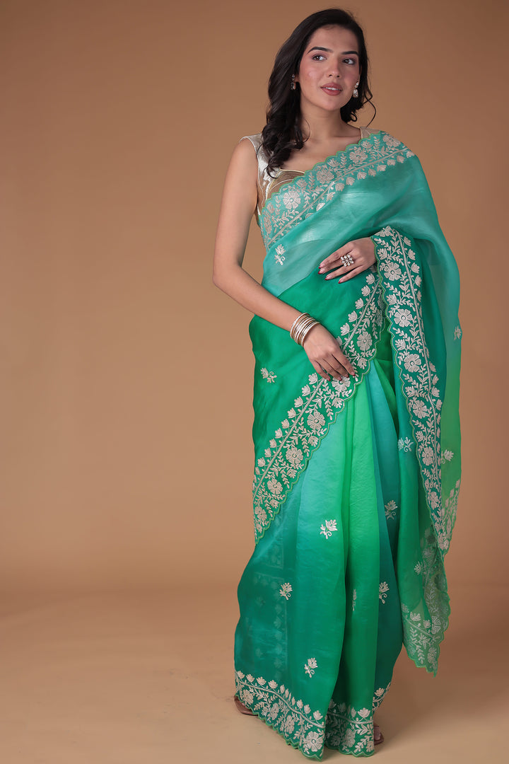 Organza Saree Embroidered with Pittan work