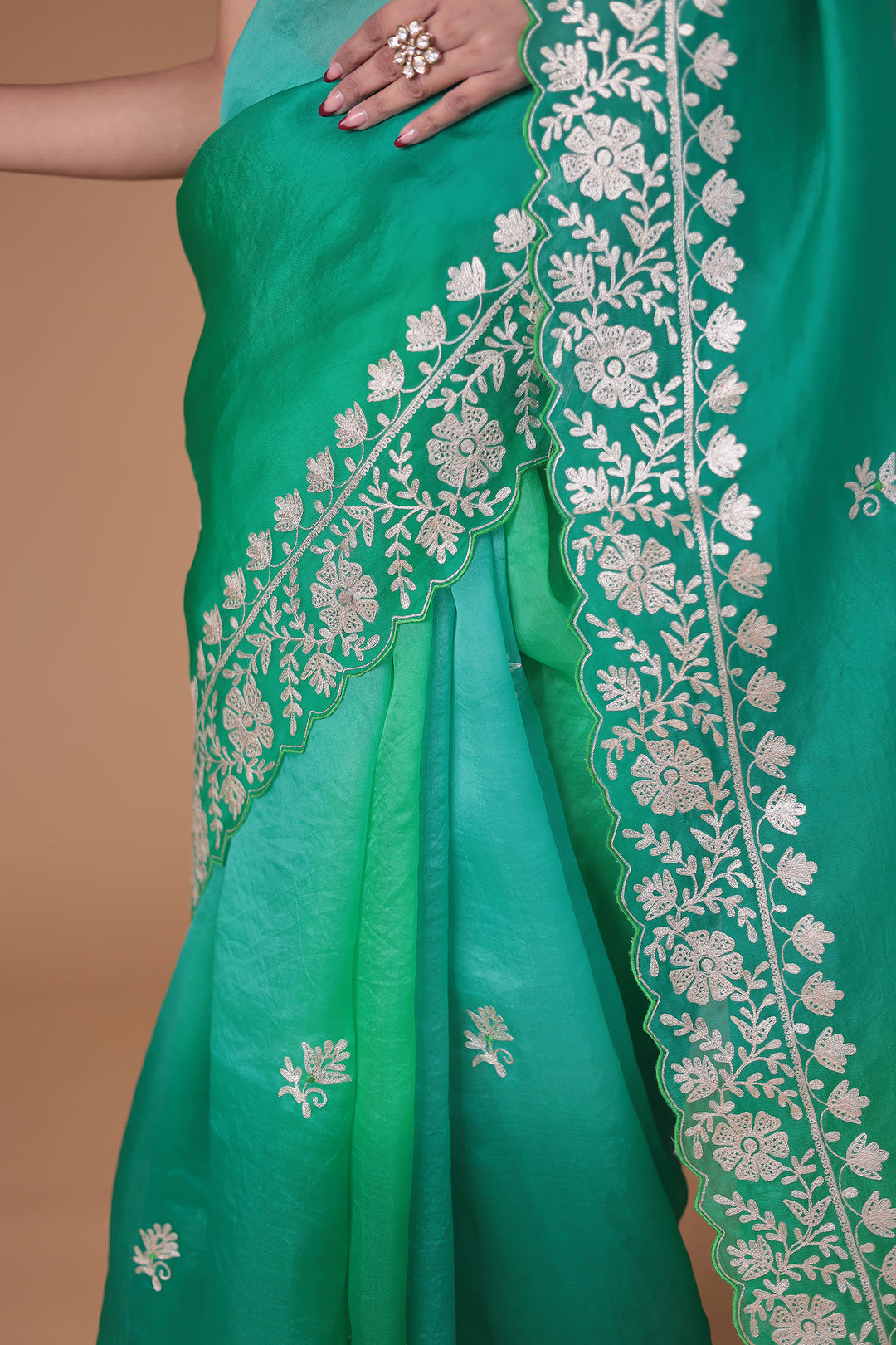 Organza Saree Embroidered with Pittan work