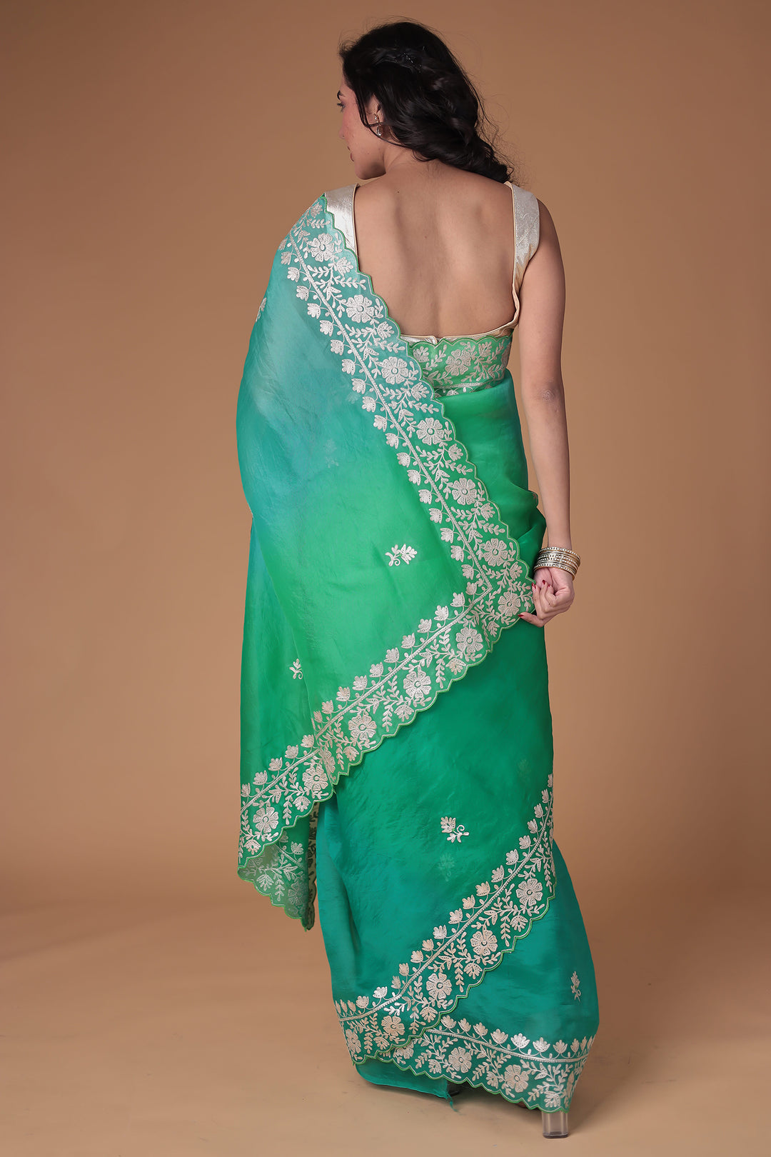 Organza Saree Embroidered with Pittan work