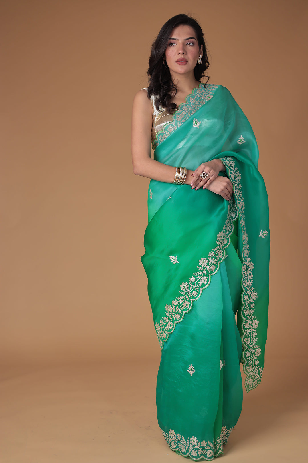 Organza Saree with Pittan work