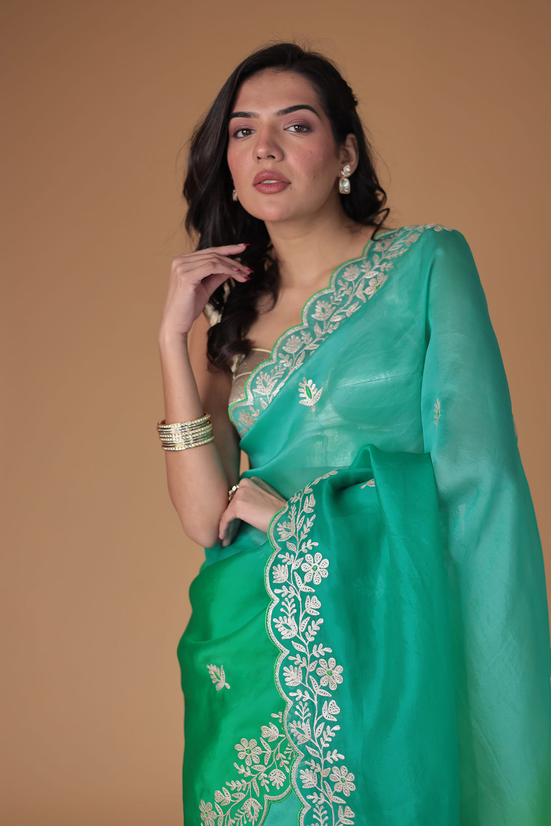 Organza Saree with Pittan work