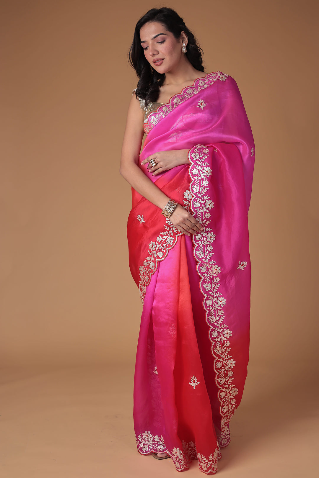 Organza Saree with Pittan work