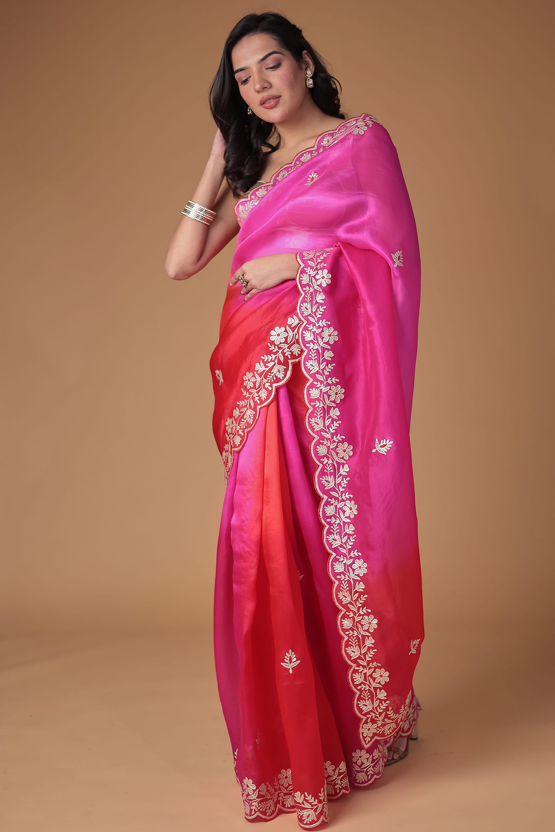 Organza Saree with Pittan work