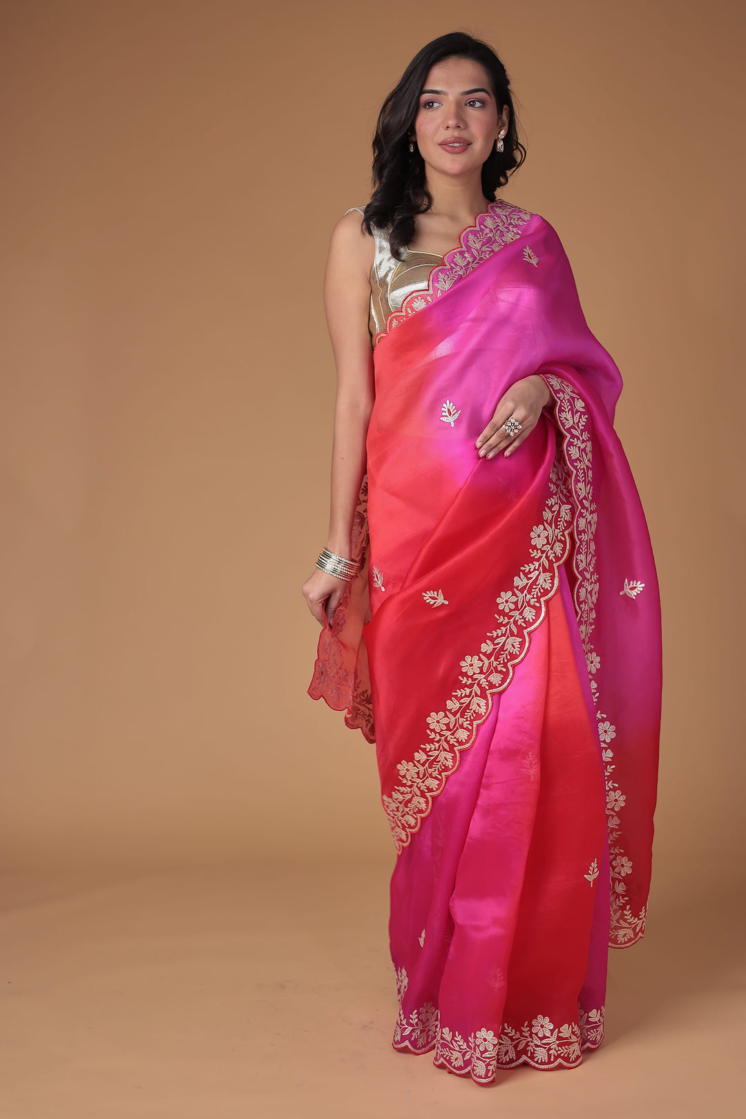 Organza Saree with Pittan work