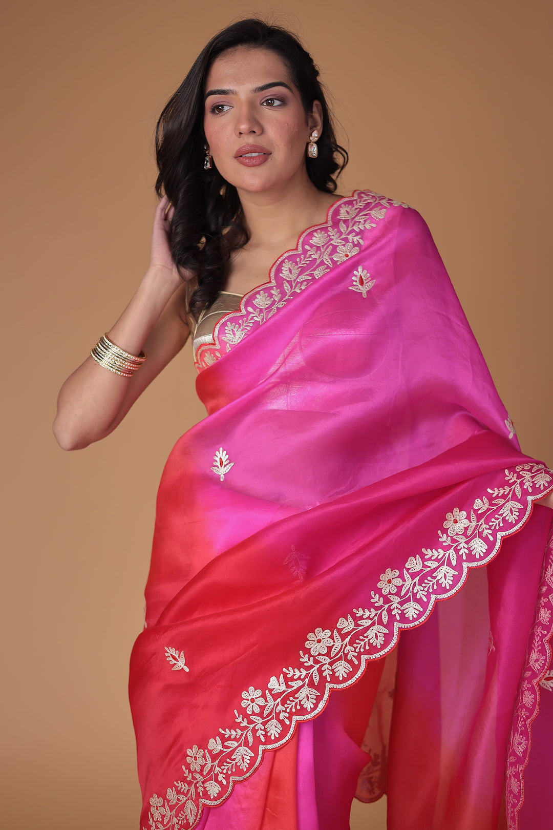 Organza Saree with Pittan work