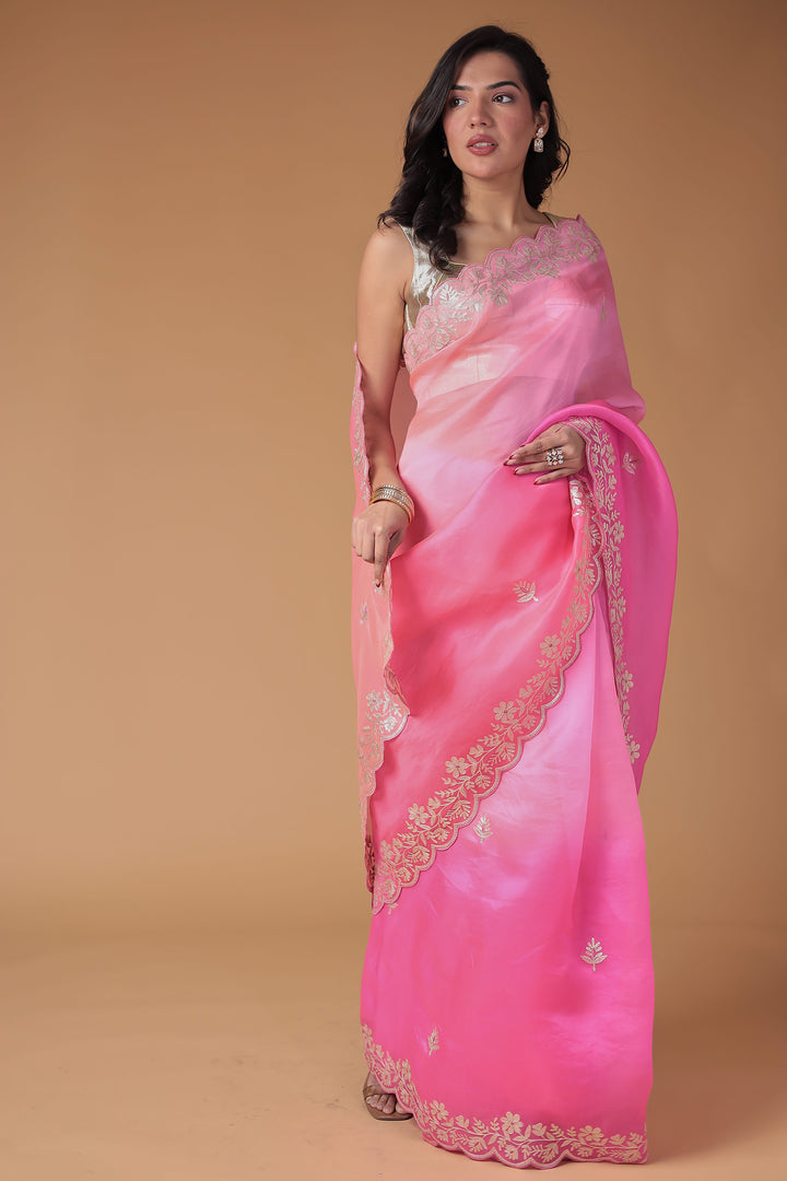 Organza Saree with Pittan work