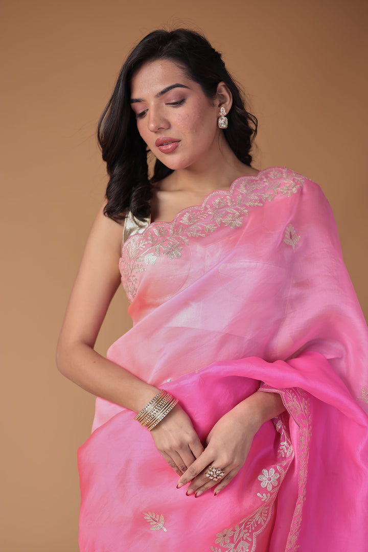 Organza Saree with Pittan work