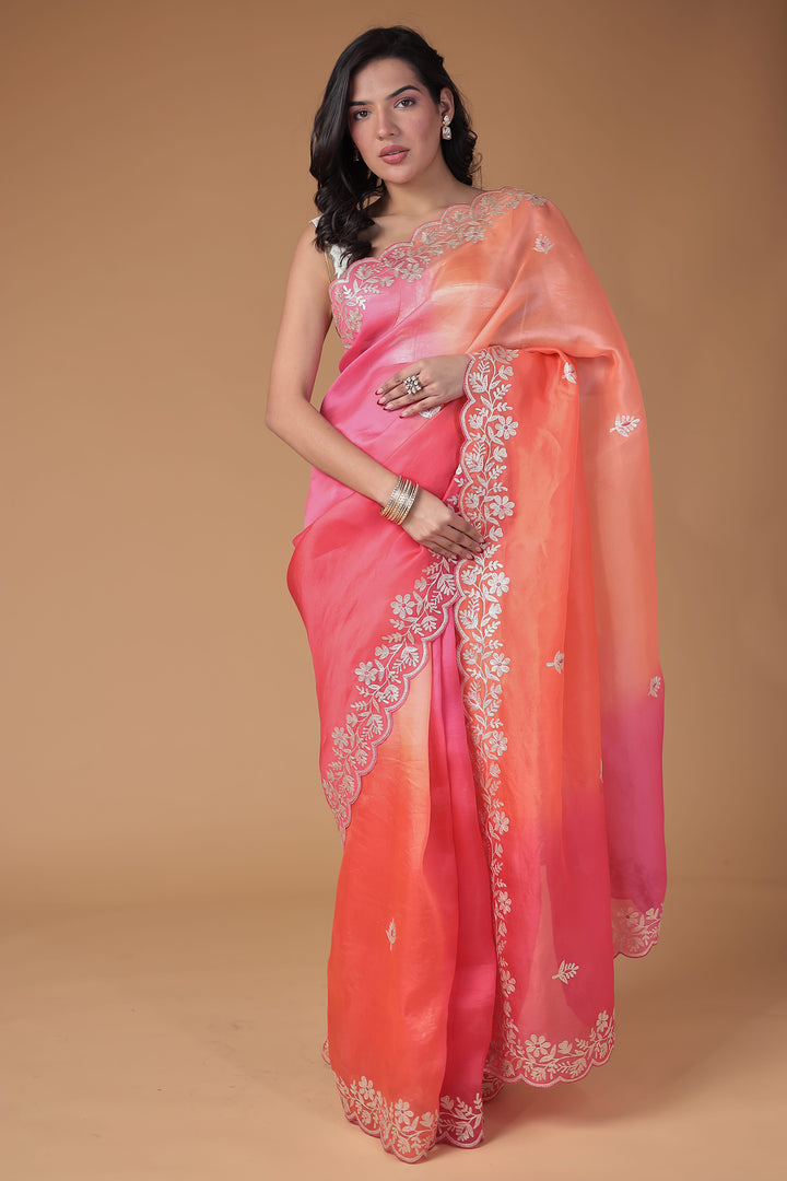 Organza Saree with Pittan work