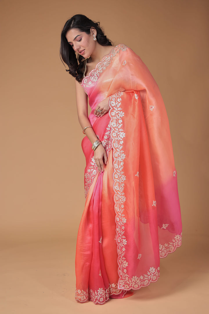 Organza Saree with Pittan work