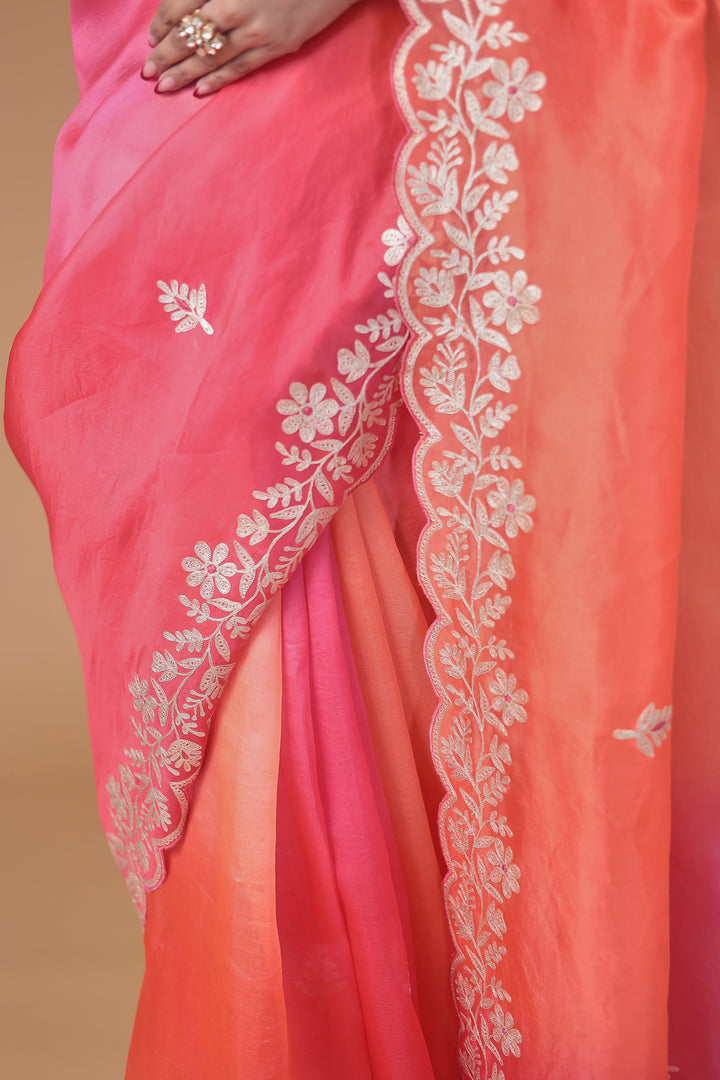 Organza Saree with Pittan work