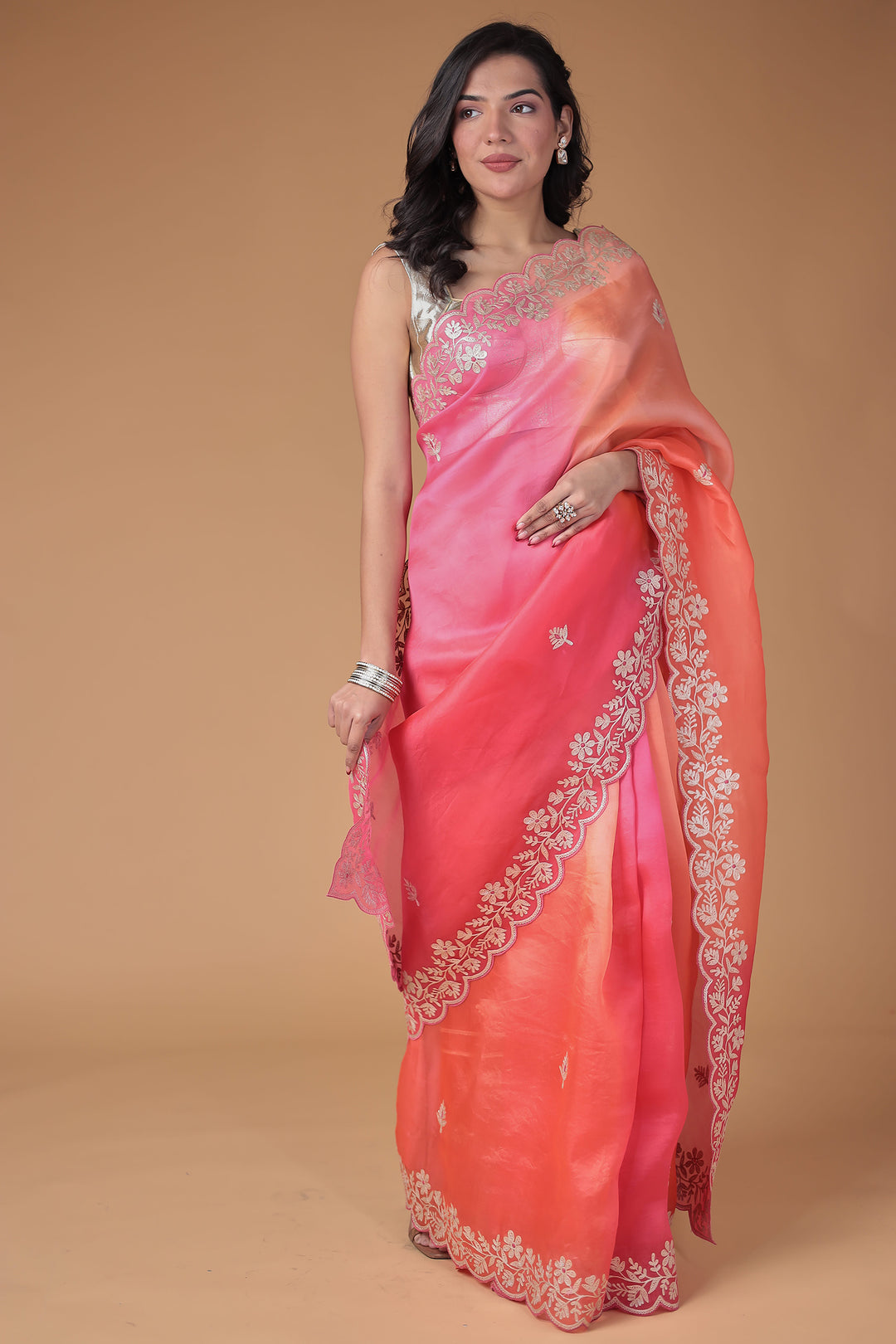 Organza Saree with Pittan work