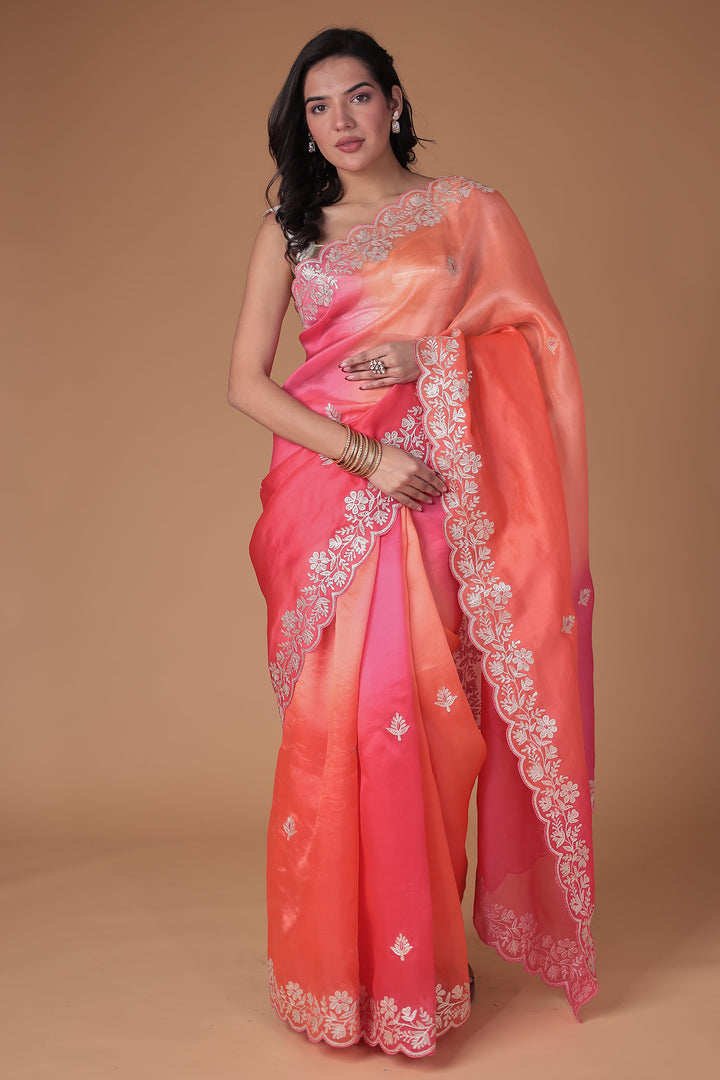 Organza Saree with Pittan work