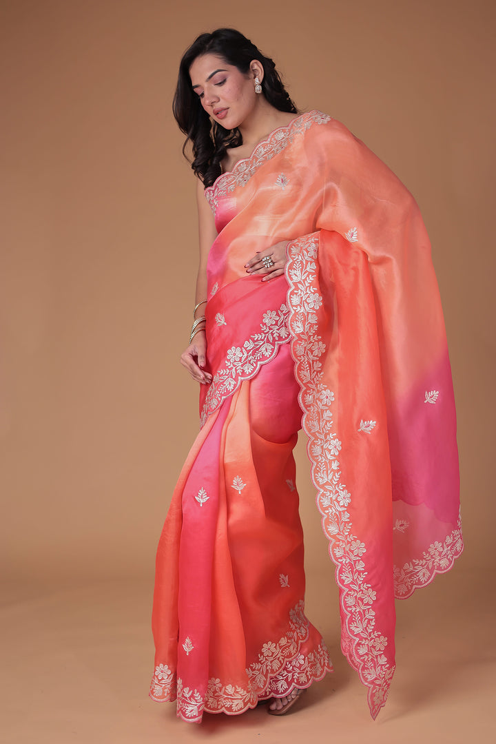 Organza Saree with Pittan work