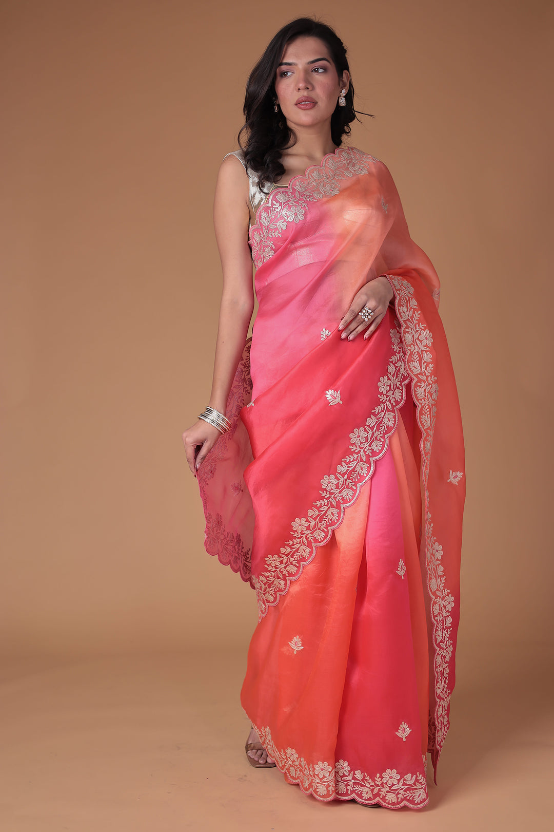 Organza Saree with Pittan work