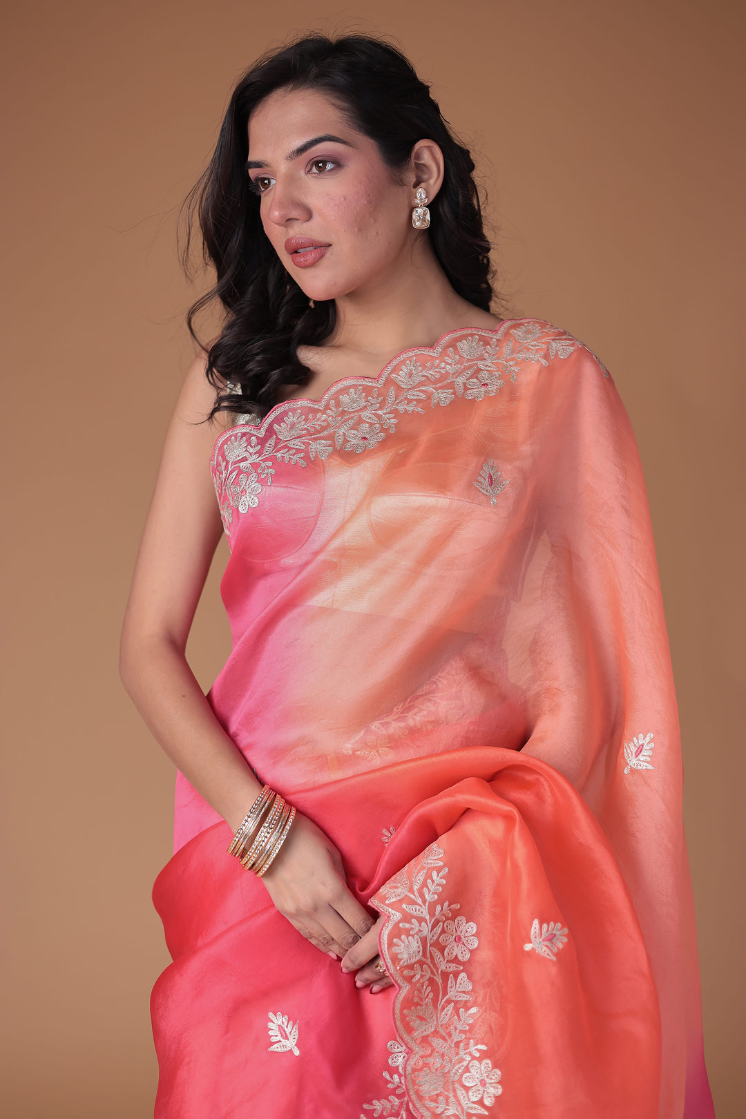 Organza Saree with Pittan work