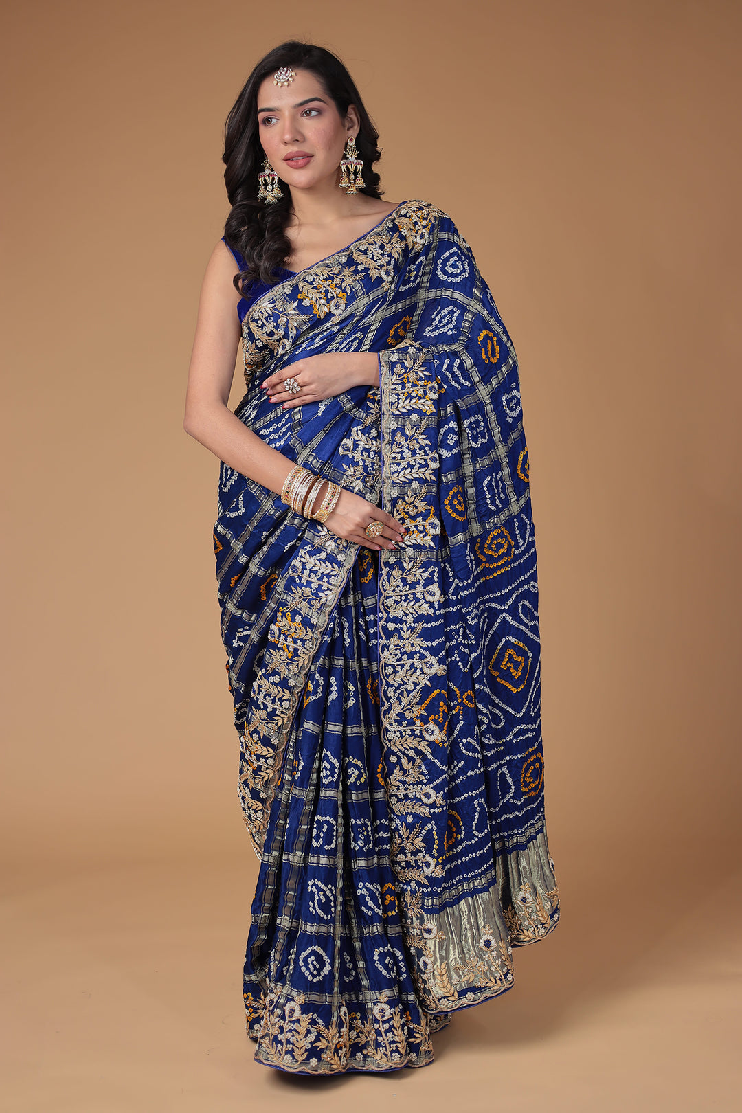 Bandhej Silk Saree with Gota Patti and Zardozi work