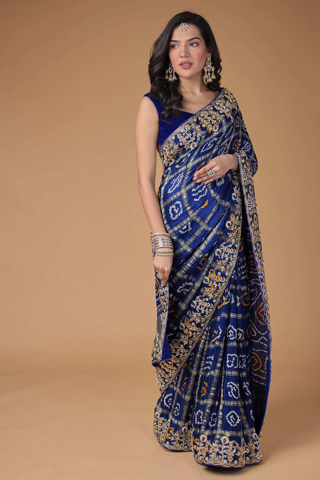 Bandhej Silk Saree with Gota Patti and Zardozi work