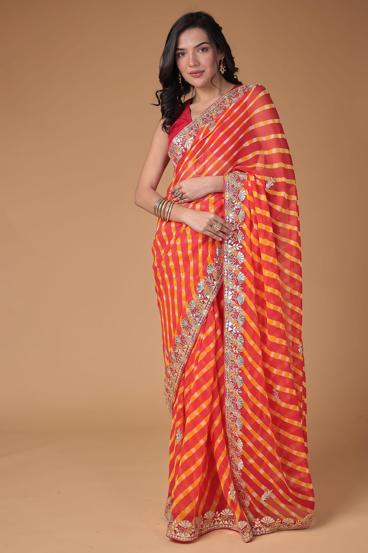 Georgette Leheriya Saree Enhanced with Gota Patti work