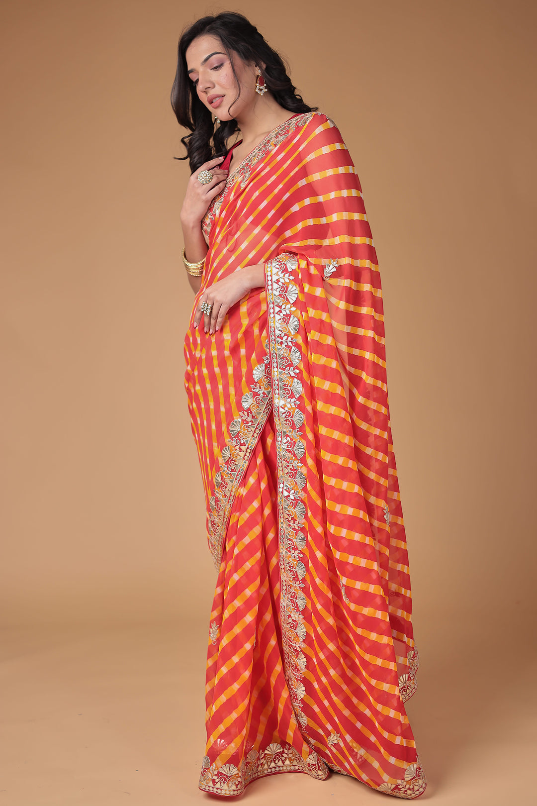 Georgette Leheriya Saree Enhanced with Gota Patti work