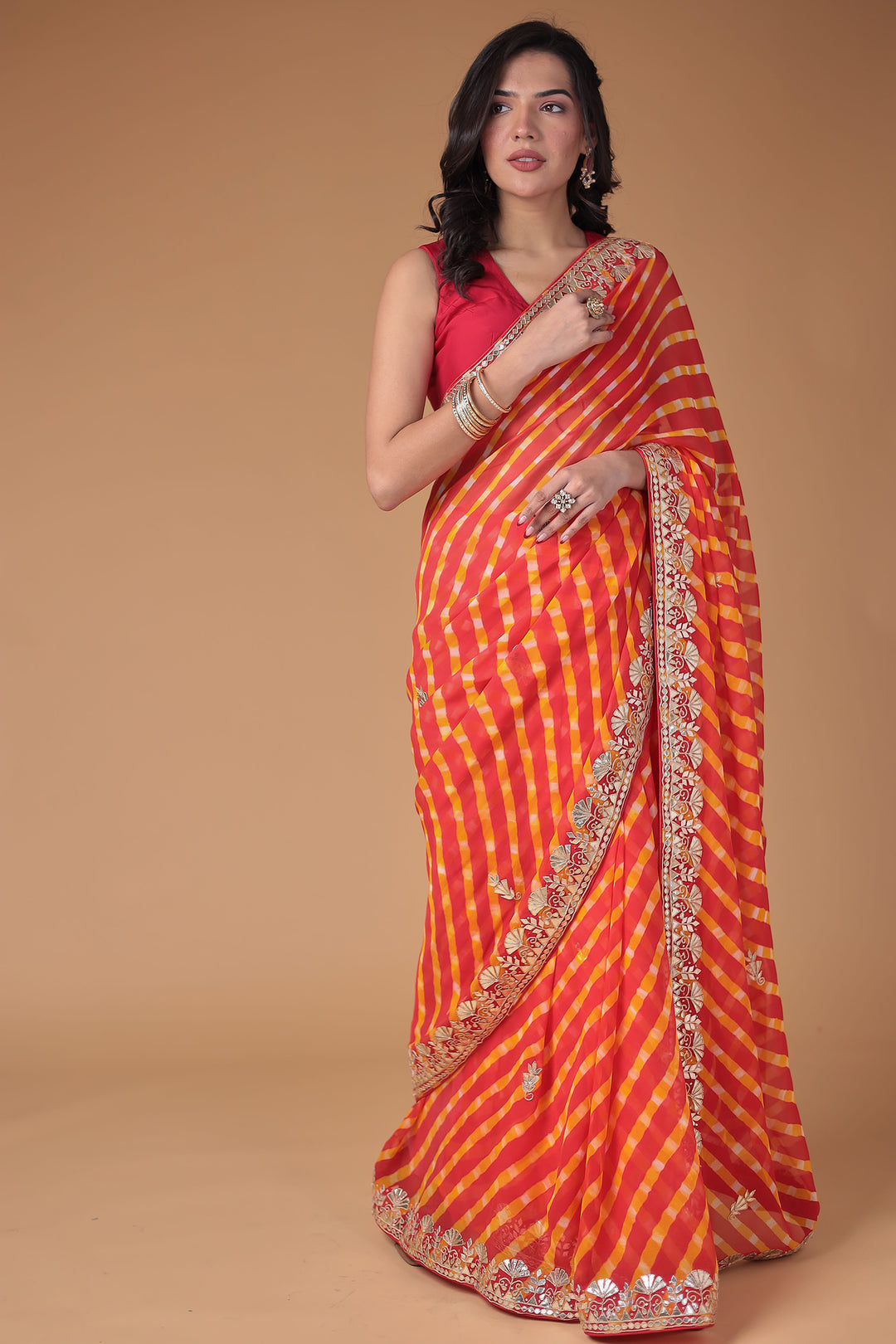 Georgette Leheriya Saree Enhanced with Gota Patti work