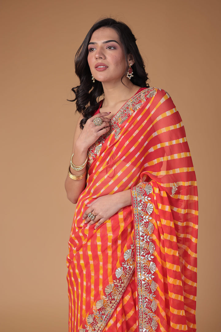 Georgette Leheriya Saree Enhanced with Gota Patti work