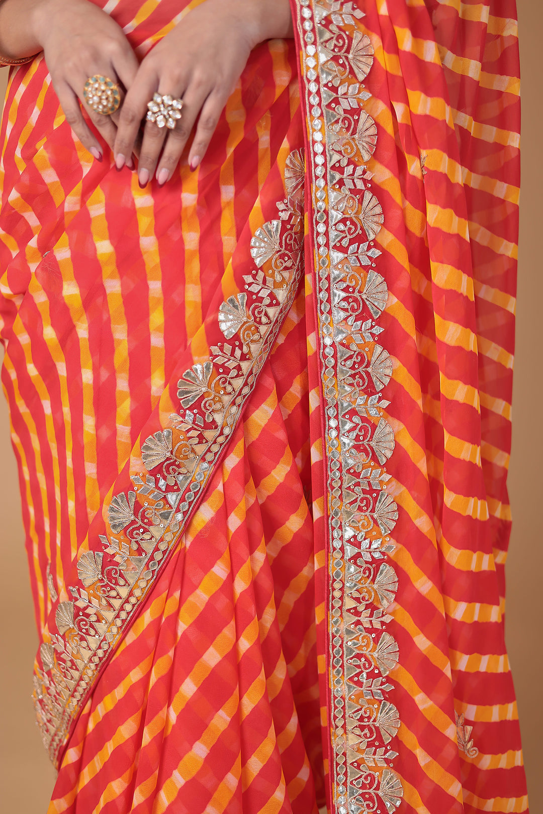 Georgette Leheriya Saree Enhanced with Gota Patti work