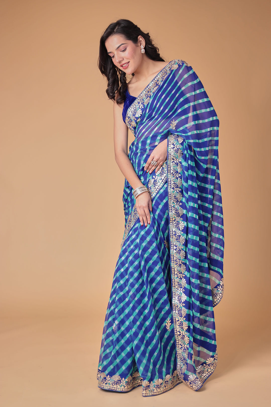 Georgette Leheriya Saree Enhanced with Gota Patti work