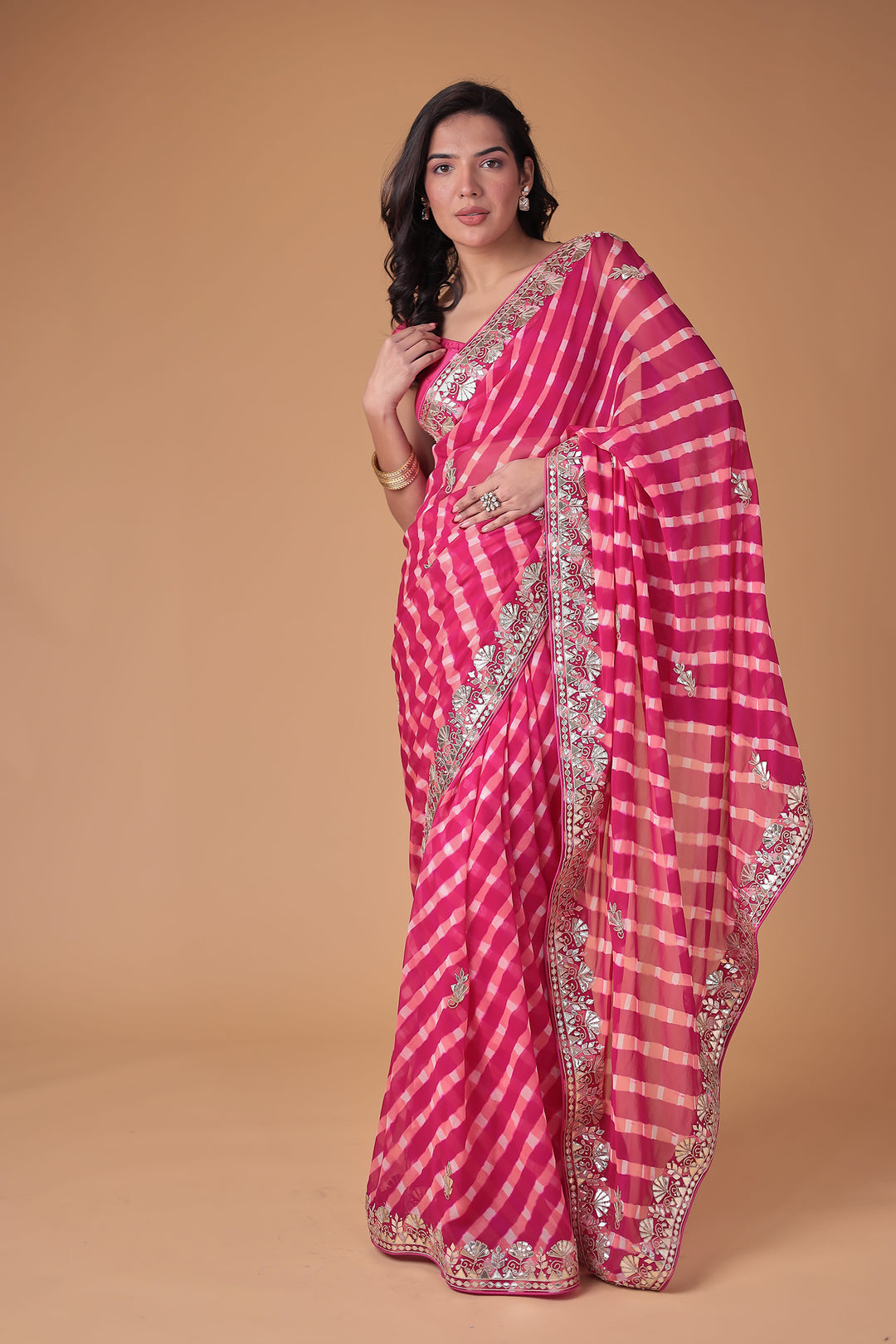 Georgette Leheriya Saree Enhanced with Gota Patti work