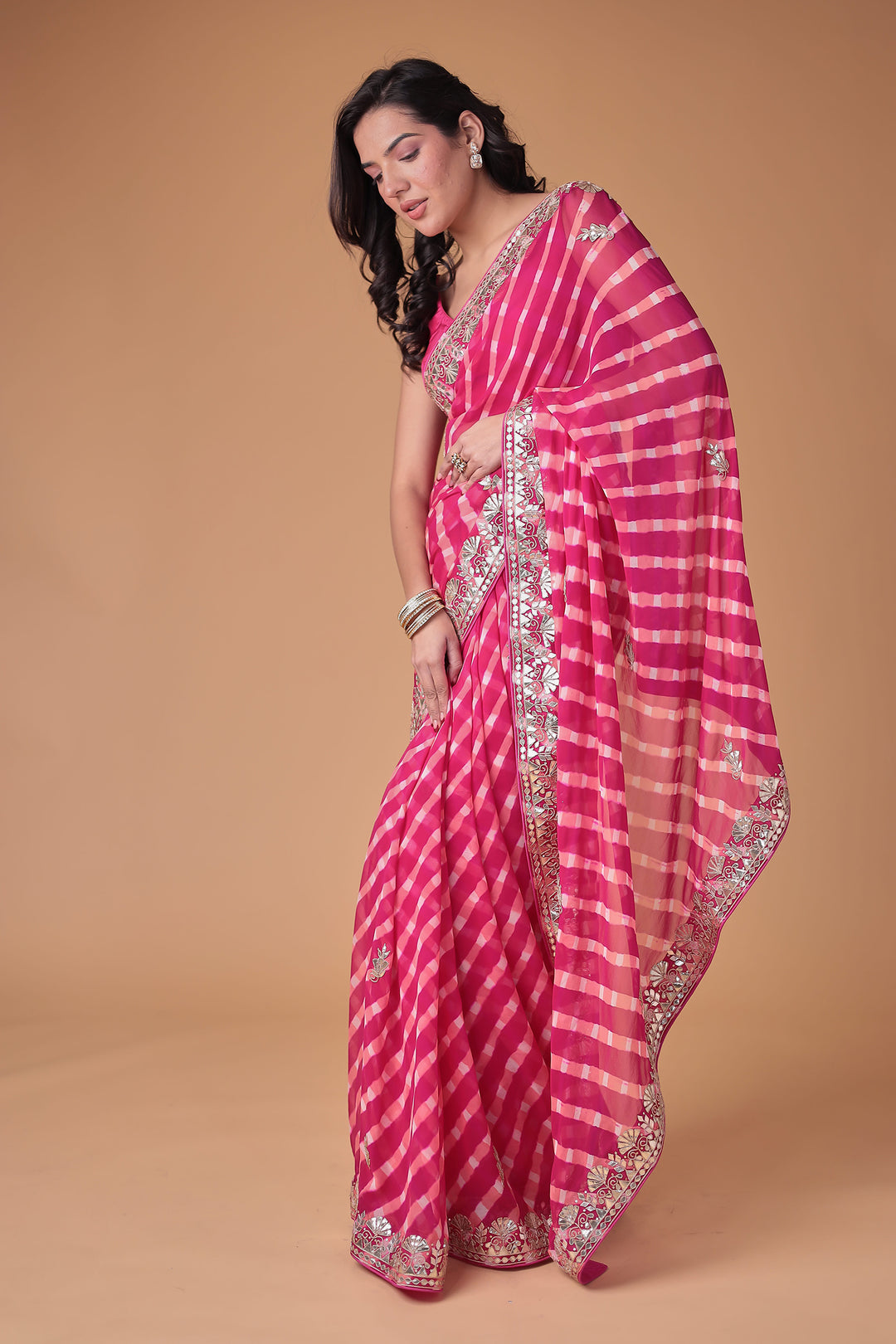 Georgette Leheriya Saree Enhanced with Gota Patti work