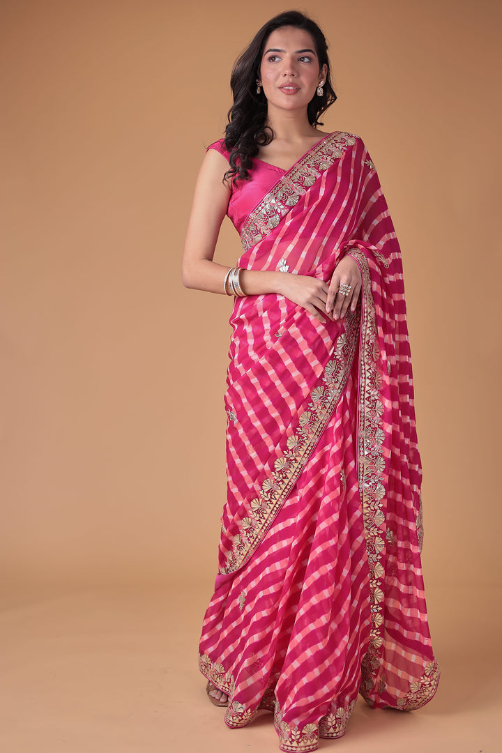 Georgette Leheriya Saree Enhanced with Gota Patti work