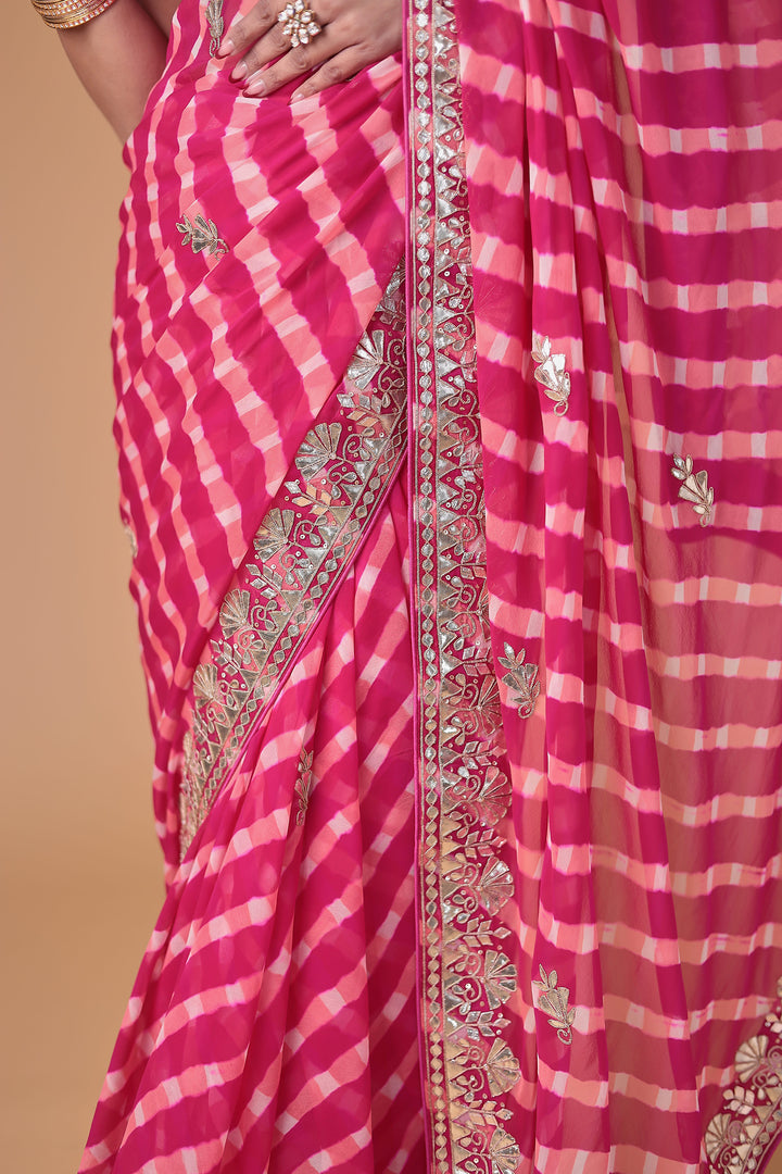 Georgette Leheriya Saree Enhanced with Gota Patti work