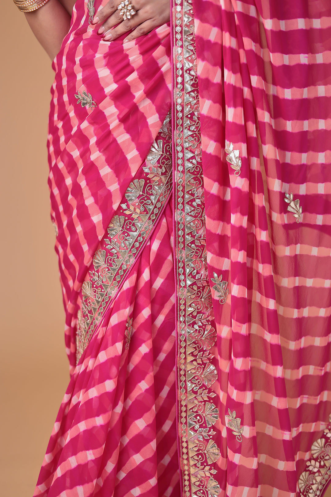 Georgette Leheriya Saree Enhanced with Gota Patti work