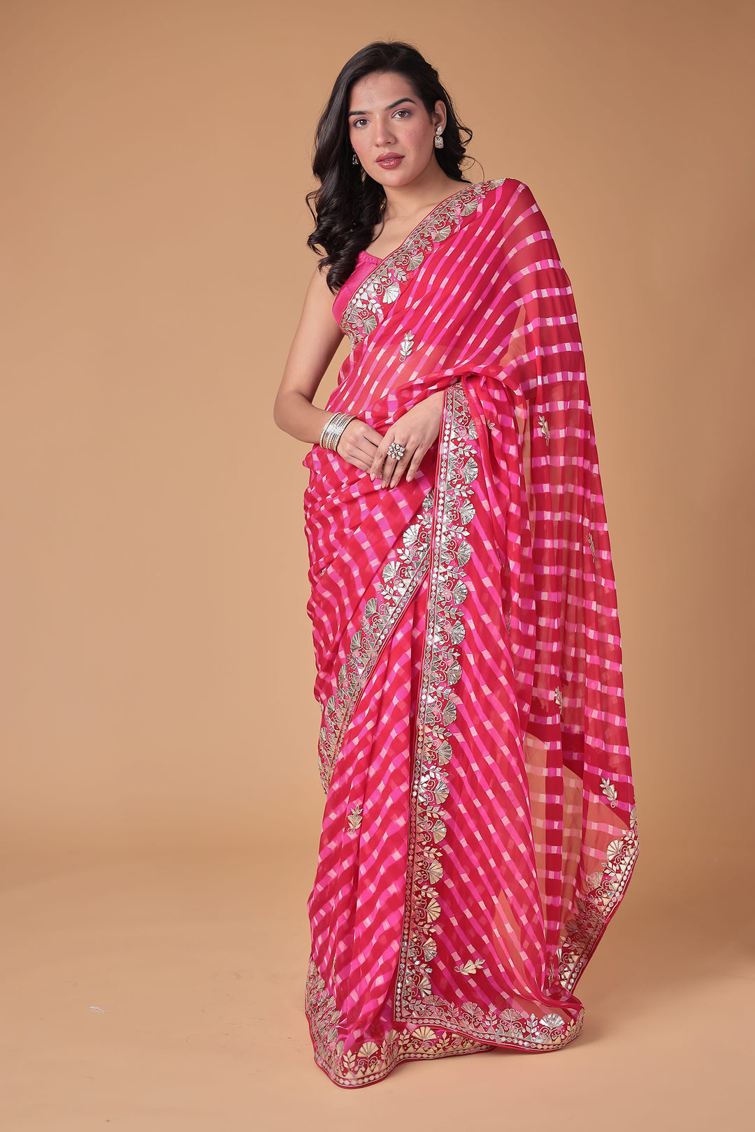 Georgette Leheriya Saree Enhanced with Gota Patti work