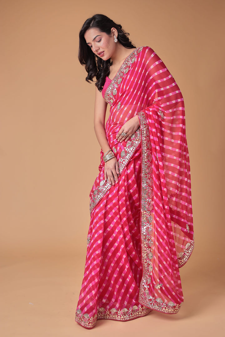 Georgette Leheriya Saree Enhanced with Gota Patti work