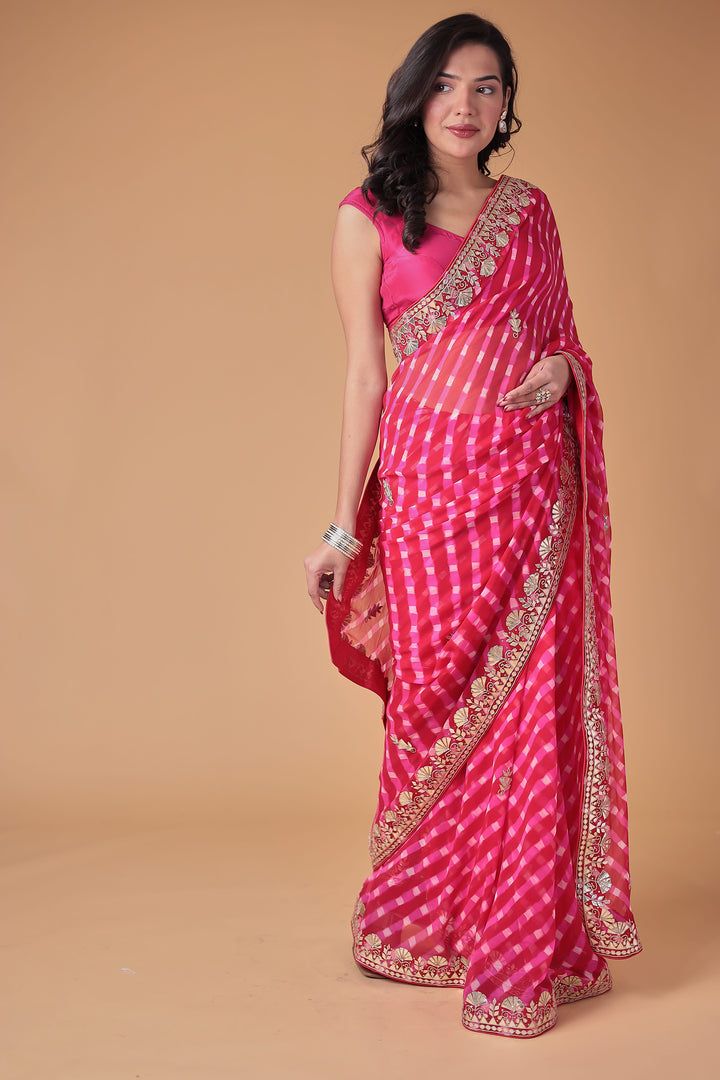 Georgette Leheriya Saree Enhanced with Gota Patti work