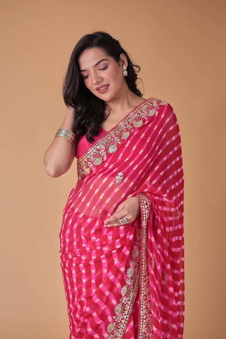 Georgette Leheriya Saree Enhanced with Gota Patti work