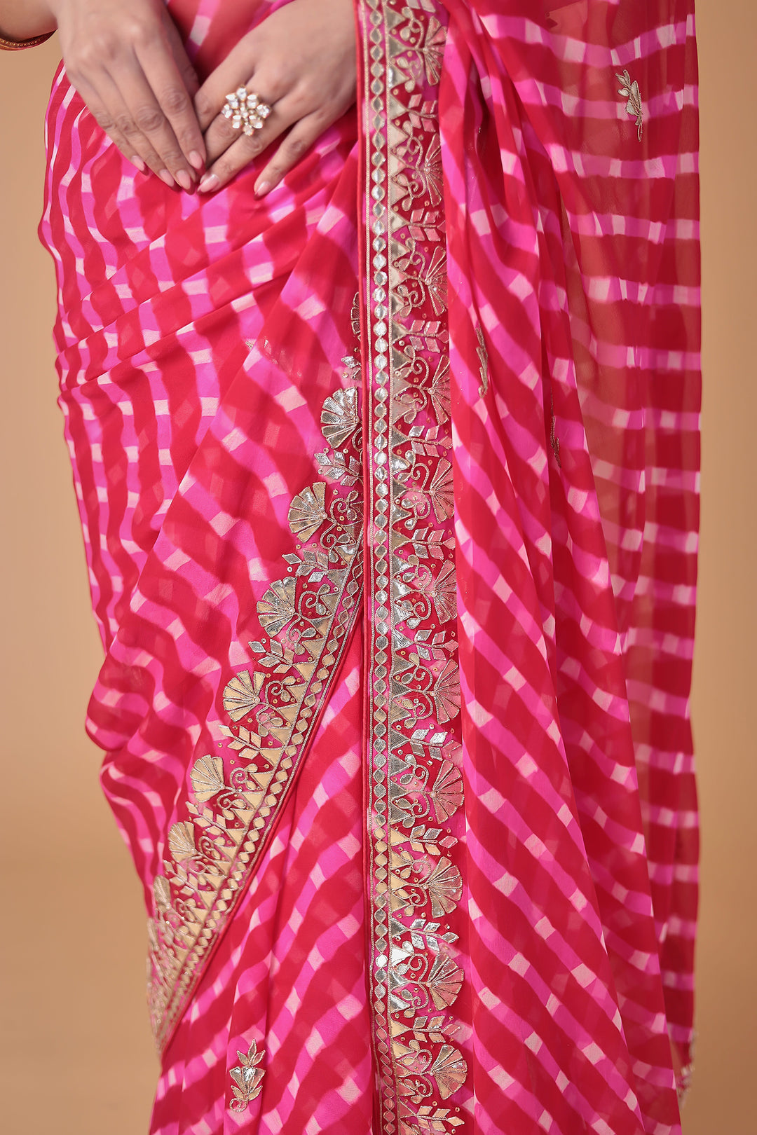 Georgette Leheriya Saree Enhanced with Gota Patti work