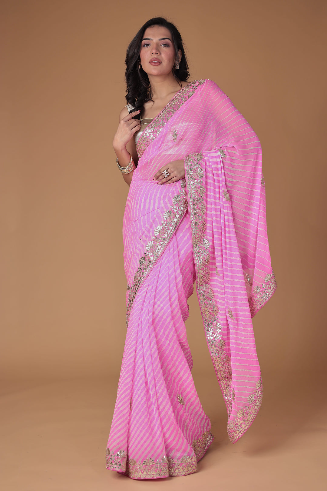 Georgette Leheriya Saree Enhanced with Gota Patti work