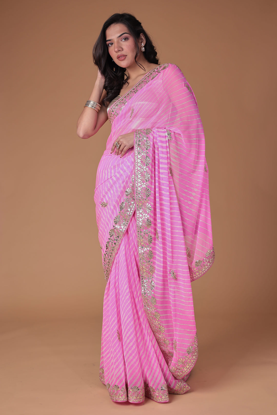 Georgette Leheriya Saree Enhanced with Gota Patti work